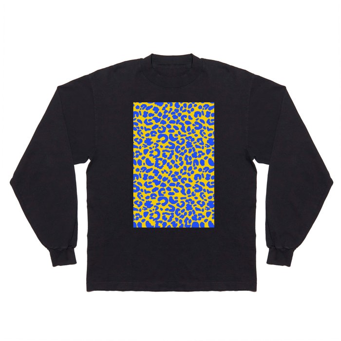 Yellow & Blue Leopard Print Long Sleeve T Shirt