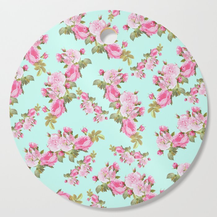 Pink & Mint Green Floral Cutting Board