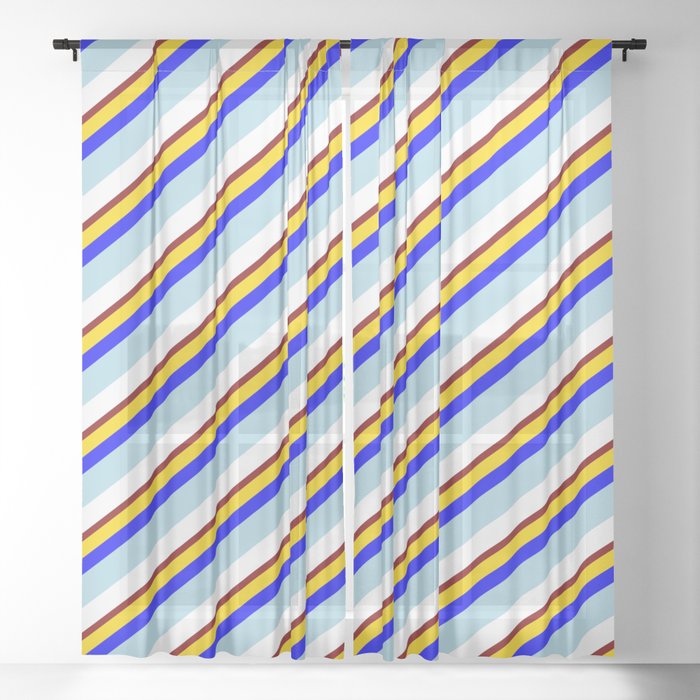 Eye-catching Yellow, Blue, Light Blue, White & Maroon Colored Lines Pattern Sheer Curtain