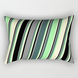 [ Thumbnail: Colorful Grey, Dark Slate Gray, Green, Light Yellow, and Black Colored Striped Pattern Rectangular Pillow ]
