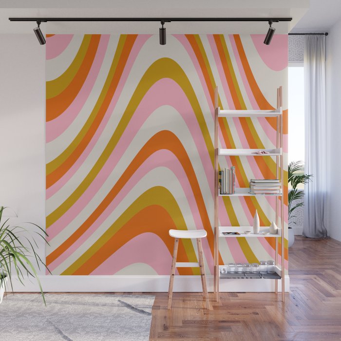 70s Swirl Pink Orange Abstract Pattern Abstract Wall Mural