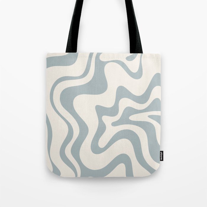 Liquid Swirl Abstract Pattern in Light Blue-Gray and Cream Tote Bag