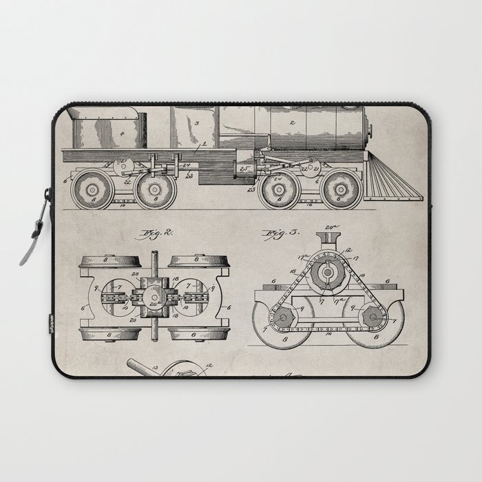 Train Locomotive Patent - Steam Train Art - Antique Laptop Sleeve