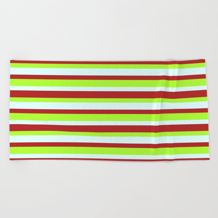 Light Green, Light Cyan, and Red Colored Striped/Lined Pattern Beach Towel