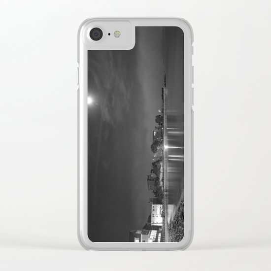 Foggy Moonlit Beach B&W Clear iPhone Case