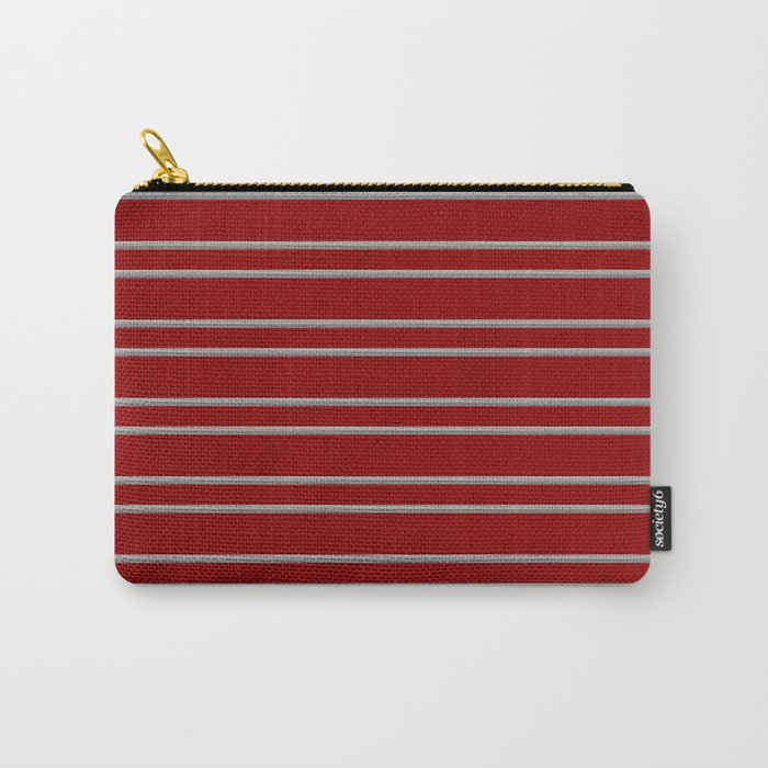 Dark Red, Dark Grey, and Grey Colored Lined Pattern Carry-All Pouch