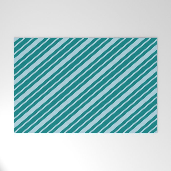 Light Blue and Teal Colored Striped/Lined Pattern Welcome Mat