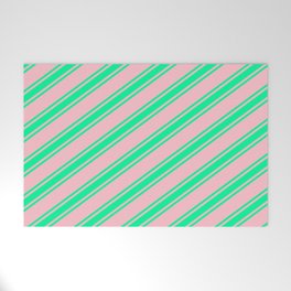 [ Thumbnail: Pink and Green Colored Stripes/Lines Pattern Welcome Mat ]