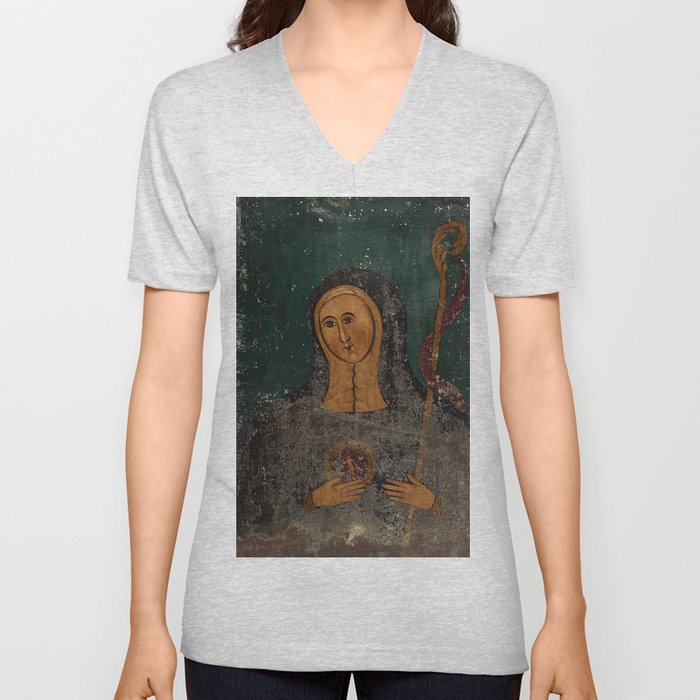 Saint Gertrude the Great Vintage Mexican Painting V Neck T Shirt