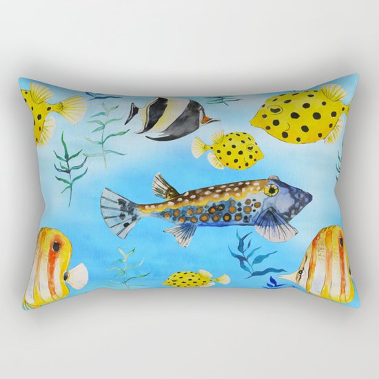 The deep sea-fishes in the sea- watercolor I Rectangular Pillow