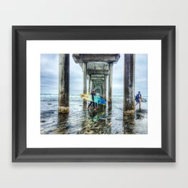 Surfers, La Jolla Shores Pier, San Diego, California. Framed Art Print