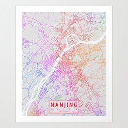 Nanjing City Map of Jiangsu, China - Colorful Art Print