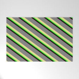 [ Thumbnail: Colorful Gray, Tan, Lime, Black & Maroon Colored Stripes/Lines Pattern Welcome Mat ]