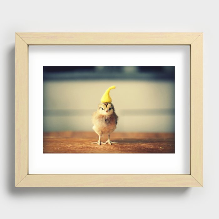 Chick Wearing A Pointy Yellow Hat Recessed Framed Print