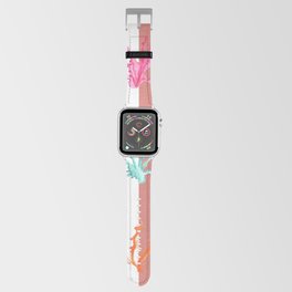 Colorful Coral Reef on Pale Orange Red Stripes Apple Watch Band