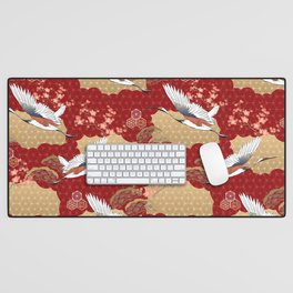 Japanese cherry blossom and crane birds pattern Desk Mat