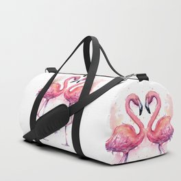 Flamingo Watercolor Two Flamingos in Love Duffle Bag