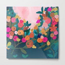 Abstract florals- pink and teal blue Metal Print | Digital, Peach, Flowers, Vibrantflorals, Abstractflorals, Blooms, Painting, Abstractflowers, Pinkandteal, Green 