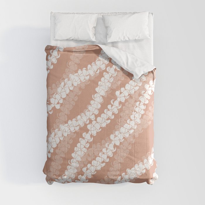Puakenikeni single lei art on Coral Dust Comforter