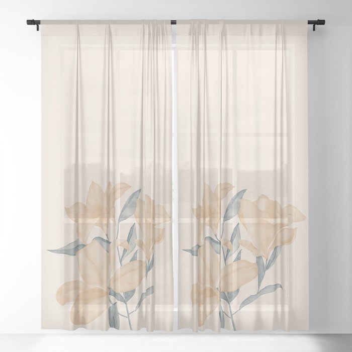 Gold & Blue Flowers Sheer Curtain