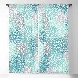 Modern Floral Prints, Teal, Turquoise and Gray Blackout Curtain