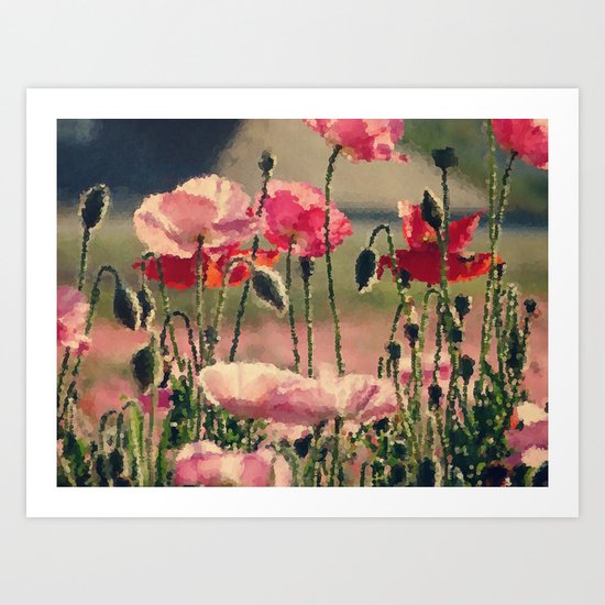 Polka Poppies Pink Red Flowers Abstract Floral Botanical Nature Art Print