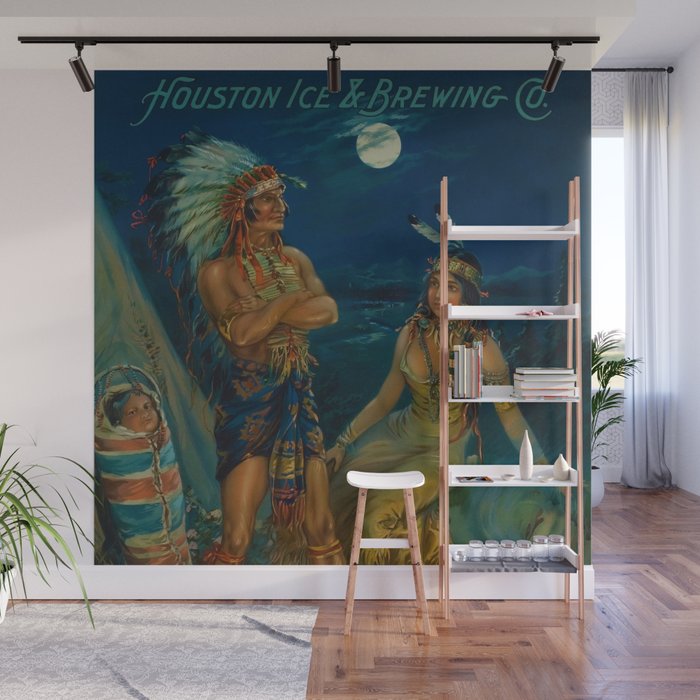 Houston Ice and Beer Brewing Company Native American beer advertisement vintage poster for kitchen, bar, dining room, & living room home and wall decor Wall Mural