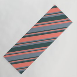 [ Thumbnail: Dark Slate Gray, Salmon & Light Slate Gray Colored Stripes/Lines Pattern Yoga Mat ]