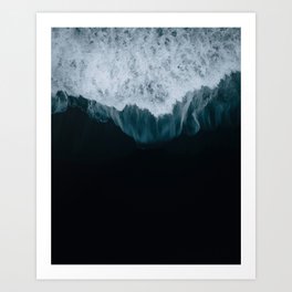 Minimalist moody icelandic Black Sand beach and splashing wave Art Print