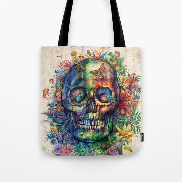 floral tropical skull Tote Bag