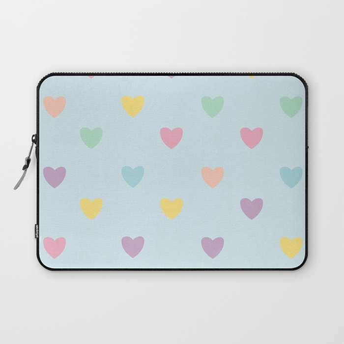 Pastel Hearts Pattern Baby Blue Background Laptop Sleeve