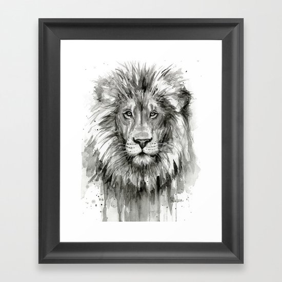 Lion Watercolor Animal Framed Art Print
