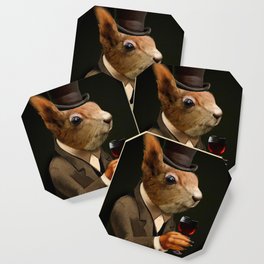 Sophisticated Pet -- Squirrel in Top Hat with glass of wine Coaster