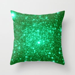 Emerald Green Glitter Stars Throw Pillow