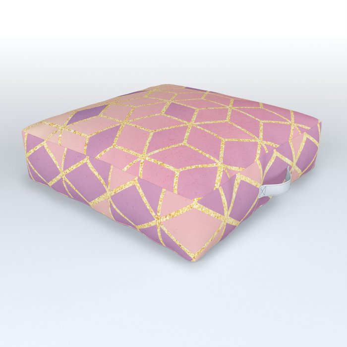 Geometry Cube Gold and Purple Gradient Outdoor Floor Cushion