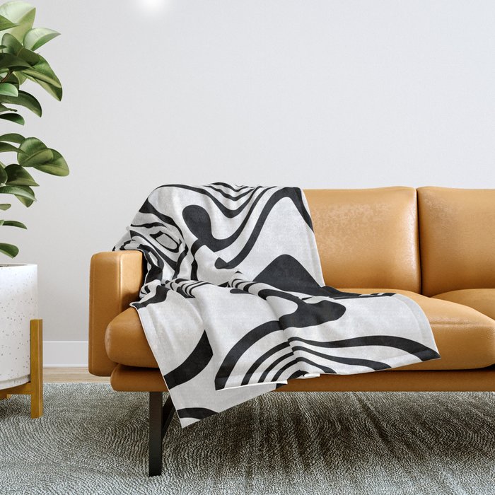Organic Shapes And Lines Black And White Optical Art Throw Blanket