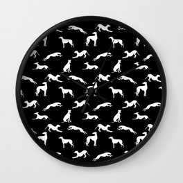 Greyhound Silhouettes White on Black Wall Clock