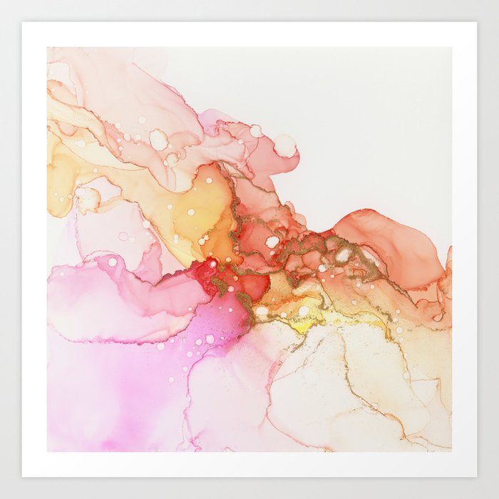 Peach Bellini Abstract Ink Painting Art Print