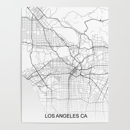 Los Angeles CA Map White USA Poster
