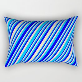 [ Thumbnail: Blue, Tan, and Deep Sky Blue Colored Lined/Striped Pattern Rectangular Pillow ]