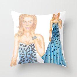 Karlie in Strapless Blue Mermaid Gown Throw Pillow