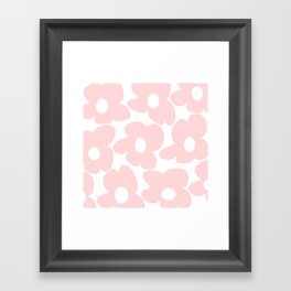 Large Baby Pink Retro Flowers on White Background #decor #society6 #buyart Framed Art Print