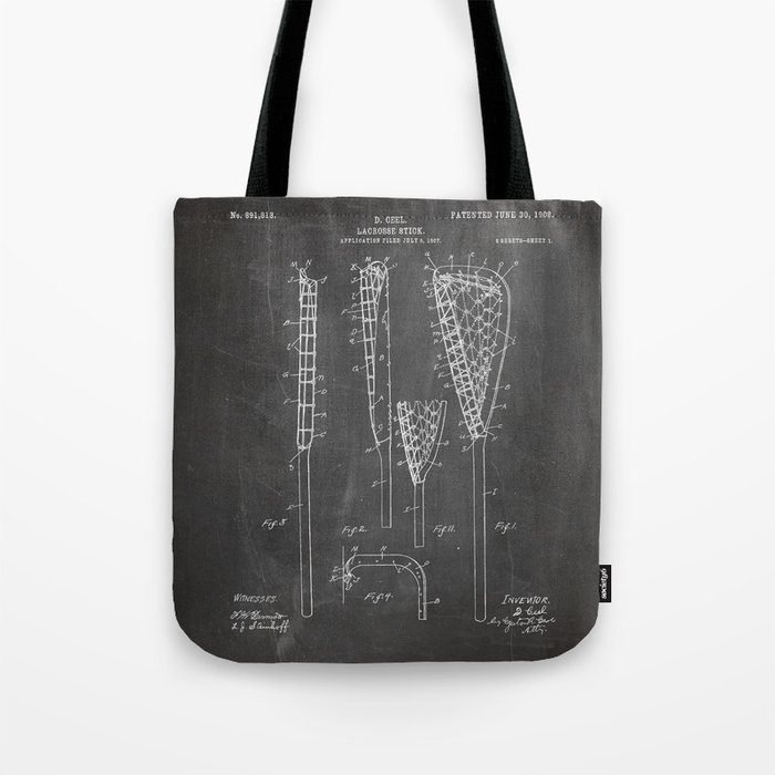 Lacrosse Stick Patent - Lacrosse Player Art - Black Chalkboard Tote Bag