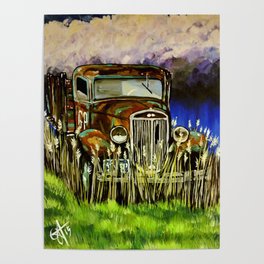 Grandpa's Truck Farm Farmer Ranch Rancher Work Antique Old Rusted Vehicle Stormy Sky Field Clouds  Poster