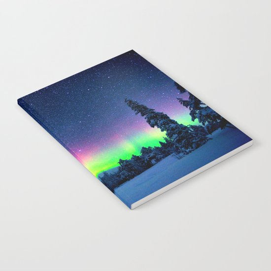 Aurora Borealis Over Wintry Mountains Notebook