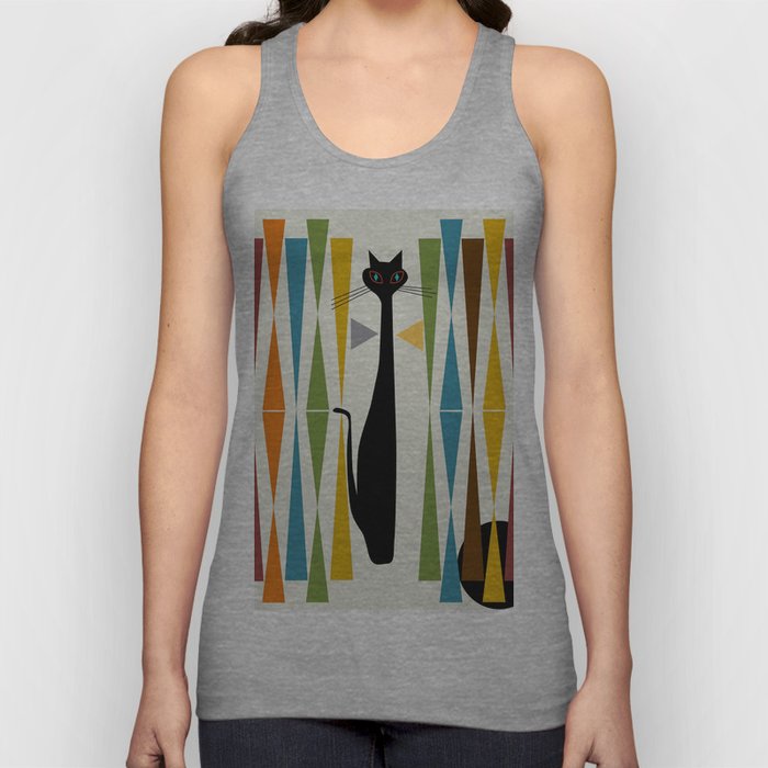 Mid Century Modern Art Cat 2 Unisex Tank Top By Oldurbanfarmhouse