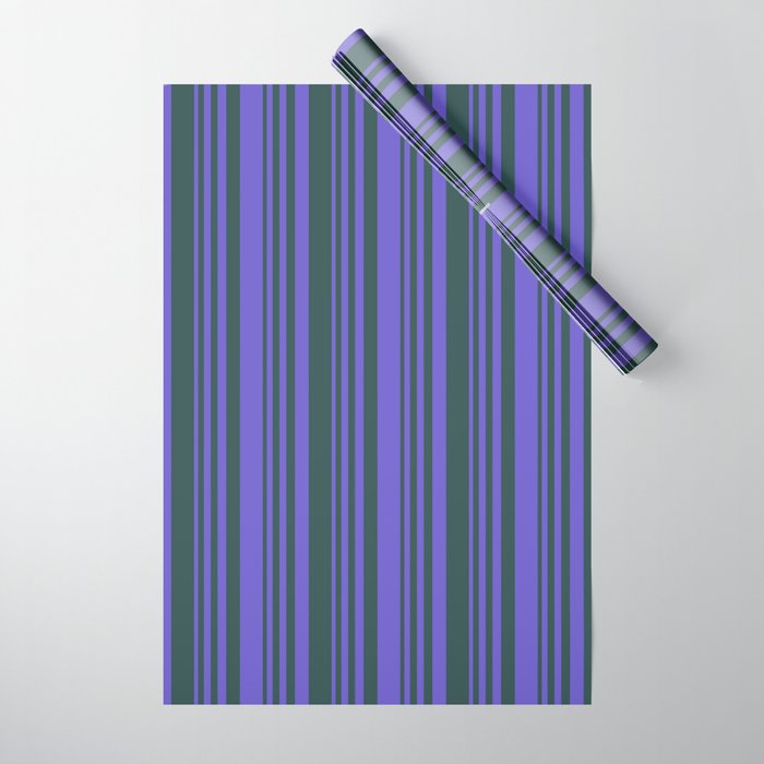 Slate Blue and Dark Slate Gray Colored Lines/Stripes Pattern Wrapping Paper