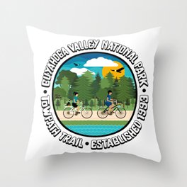 Cuyahoga Valley National Park Landscape Scene Tondo Circle Art // Riding Bikes on Towpath Trail // Typography Throw Pillow