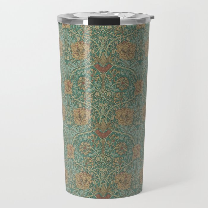 William Morris Honeysuckle & Tulip Emerald and Russet Travel Mug