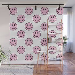 Pink Smiley Face Pattern Wall Mural